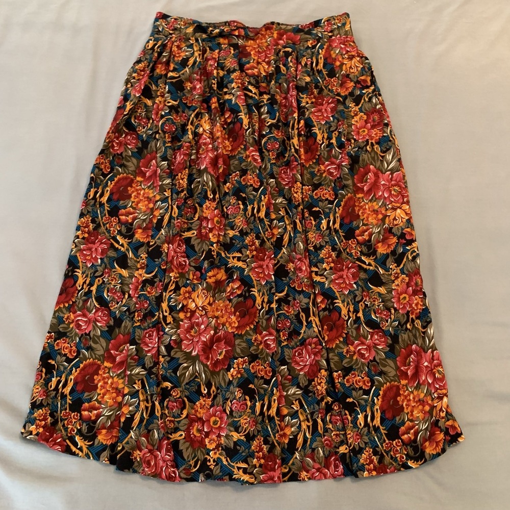 Vintage Sag Harbor Skirt Womens Size Medium Multicolor Floral Pleated Midi USA